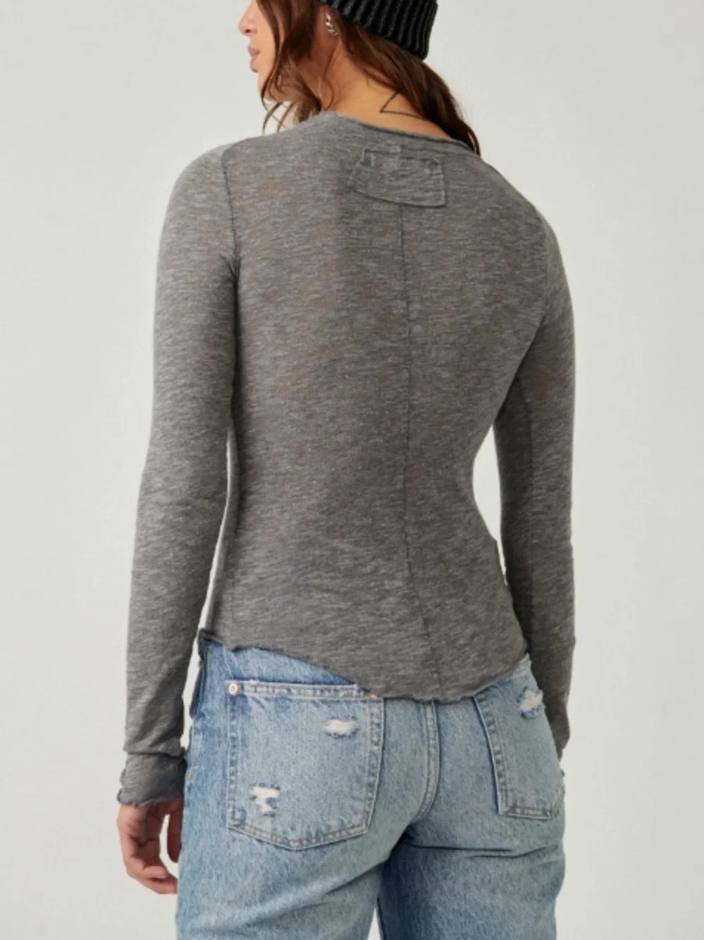 NWOT Free People We The Free Be My Baby Long-Sleeve Tee - Heather grey - XL